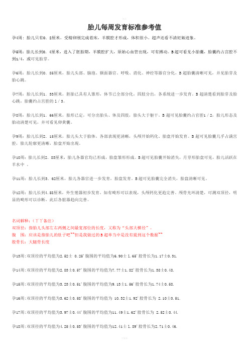 胎儿每周发育标准参考值附孕妇体重表