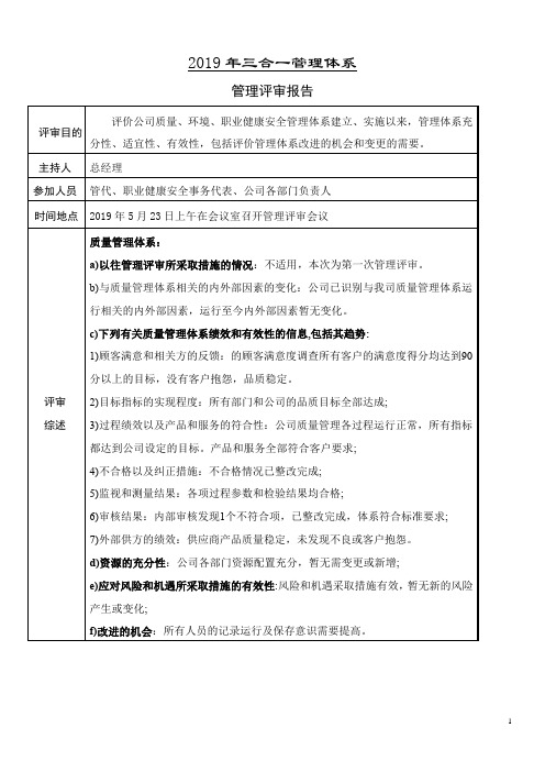 QES管理体系管理评审报告