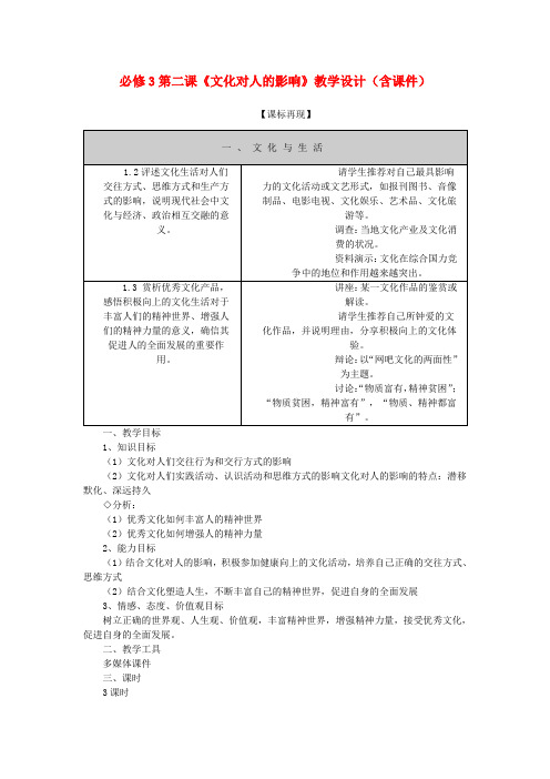 高中政治第二课文化对人的影响教案4新人教版必修3