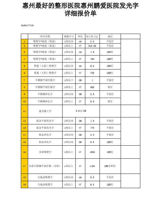 惠州最好的整形医院惠州鹏爱医院发光字详细报价单