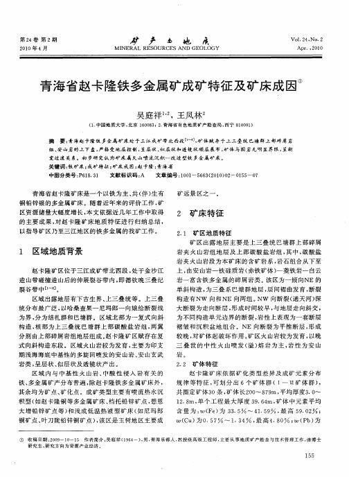 青海省赵卡隆铁多金属矿成矿特征及矿床成因