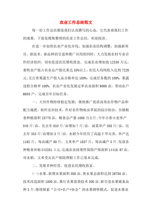 2019年农业工作总结范文
