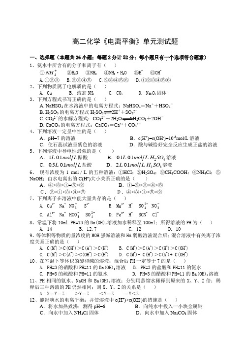 【模拟试题】高二化学《电离平衡》单元测试题