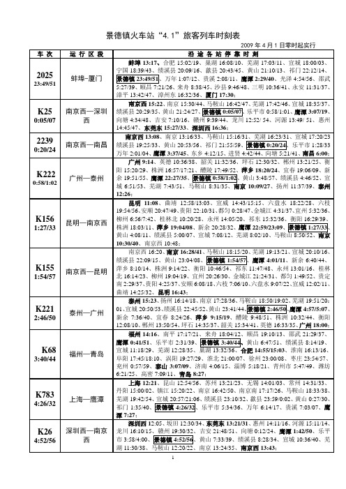 景德镇列车时刻表