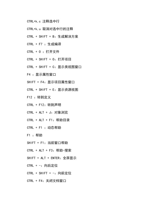 Visual_Studio 2012快捷键大全