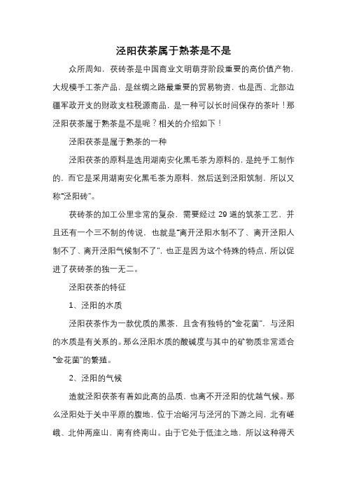 泾阳茯茶属于熟茶是不是