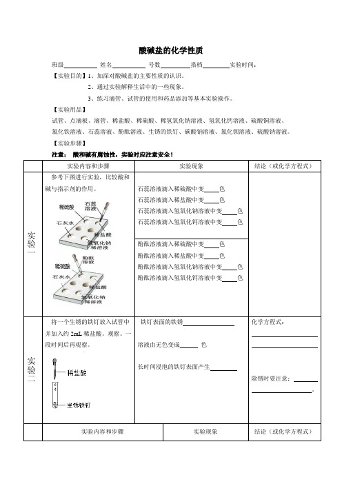 化学人教版九年级下册酸碱盐的化学性质实验活动学生报告