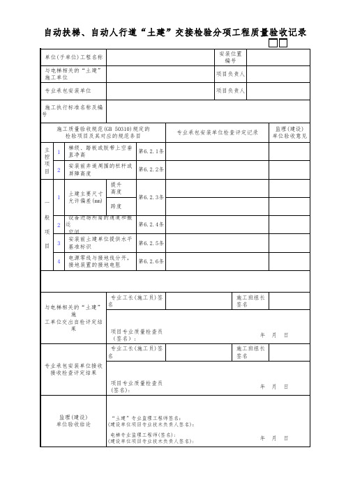 自动扶梯、自动人行道“土建”交接检验分项工程质量验收记录
