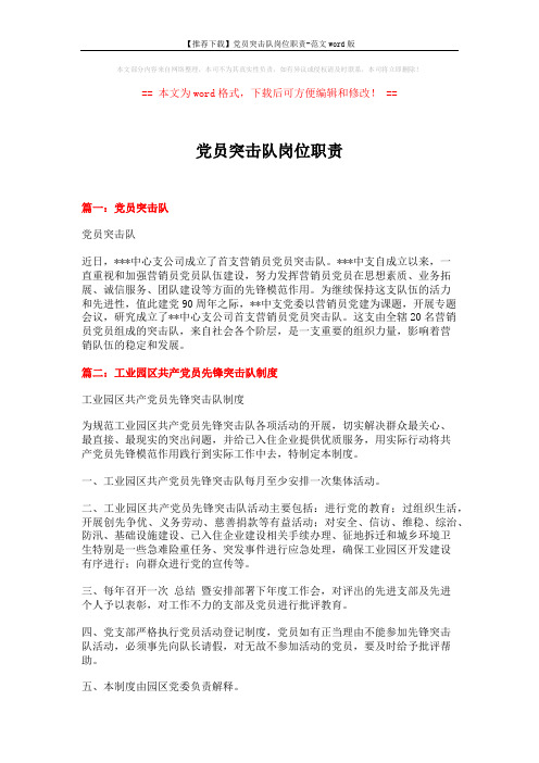 【推荐下载】党员突击队岗位职责-范文word版 (4页)