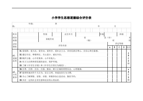小学学生思想道德综合评价表