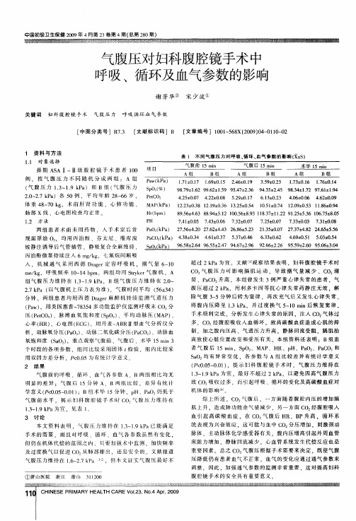 气腹压对妇科腹腔镜手术中呼吸、循环及血气参数的影响