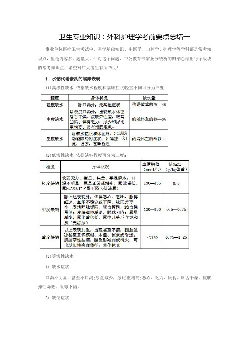 卫生专业知识：外科护理学考前要点总结一