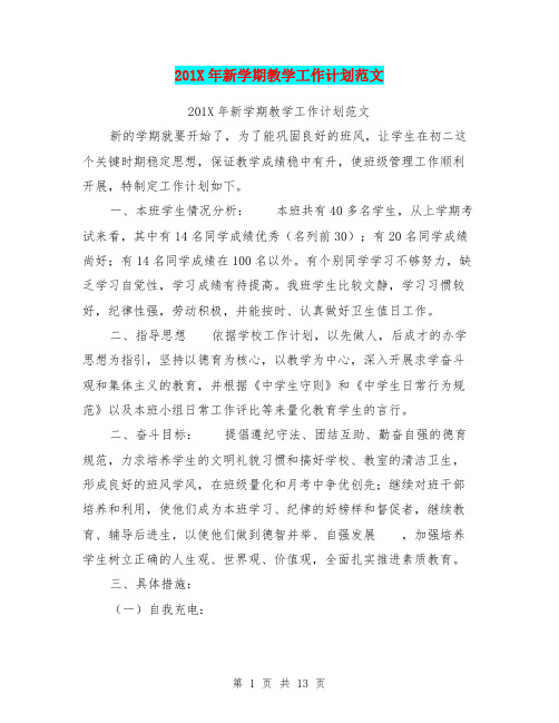 201X年新学期教学工作计划范文