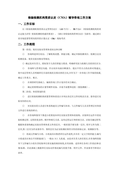 咨询工作方案计量认证CMA