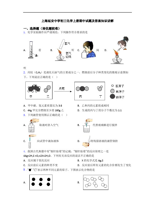 上海延安中学初三初三化学上册期中试题及答案知识讲解