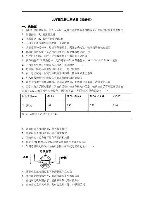 九年级生物二模试卷(附解析)