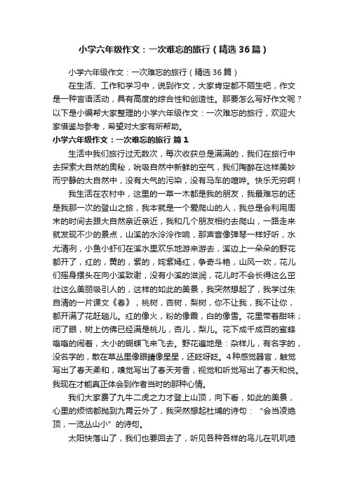 小学六年级作文：一次难忘的旅行（精选36篇）