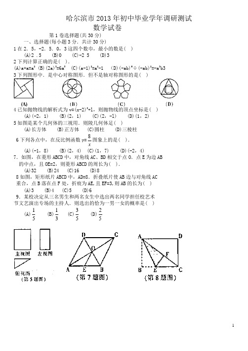 2013哈尔滨市摸数学