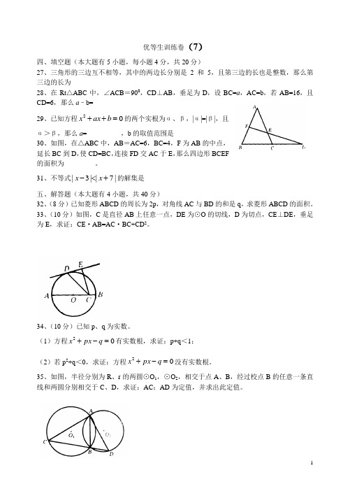 初三数学优等生训练卷7