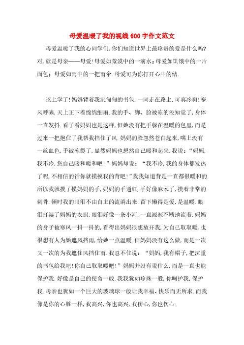 母爱温暖了我的视线600字作文范文