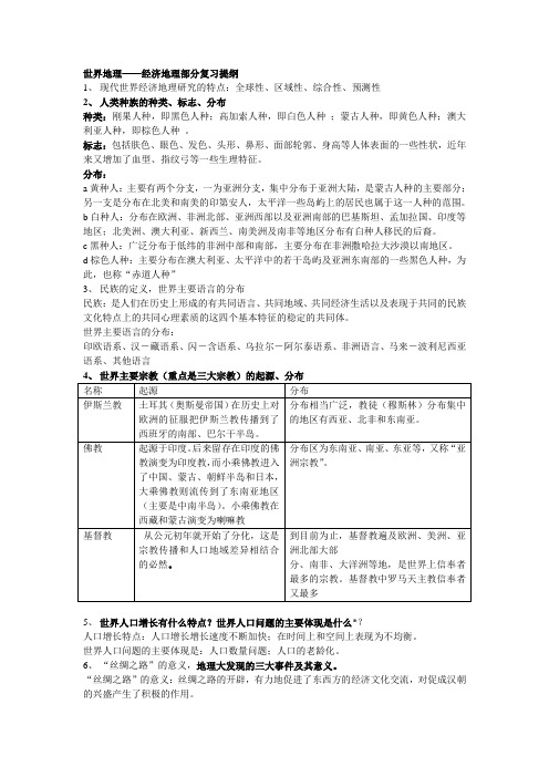 世界地理复习提纲(含答案)