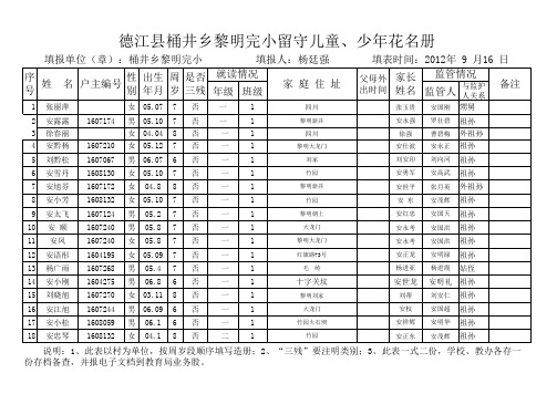 2010年春留守儿童统计表安永辉