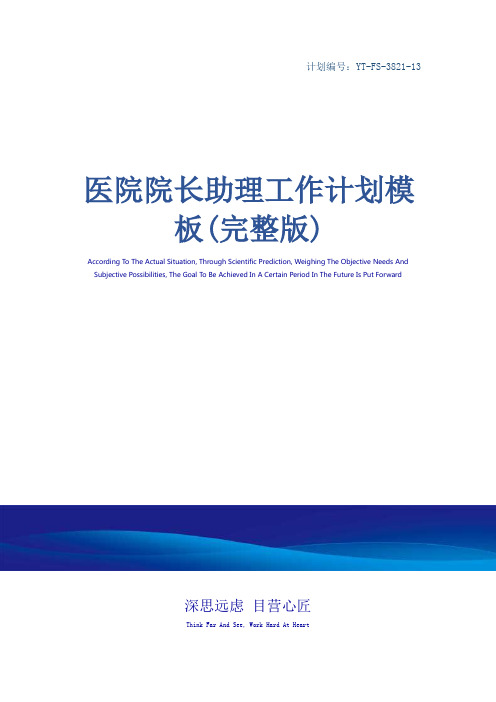 医院院长助理工作计划模板(完整版)