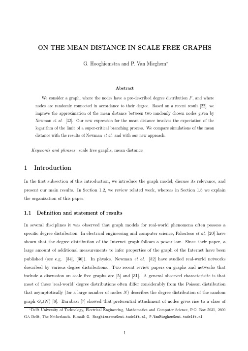 ON THE MEAN DISTANCE IN SCALE FREE GRAPHS