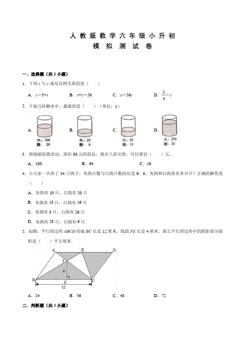 人教版六年级小升初数学押题卷(含答案)