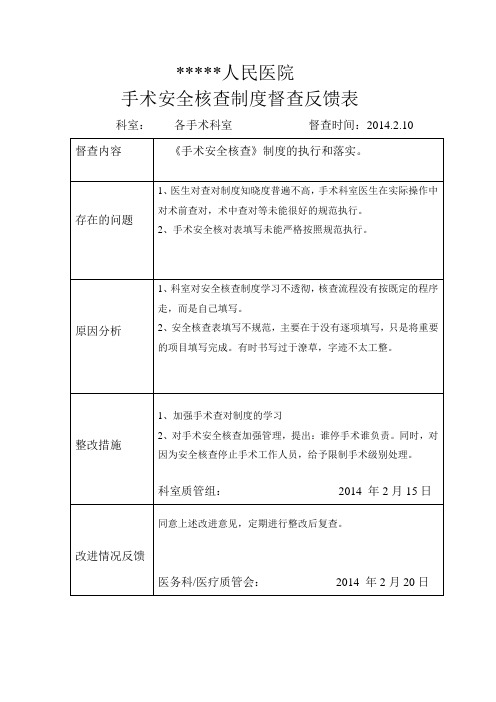 手术安全核查制度督查改进表(设计)