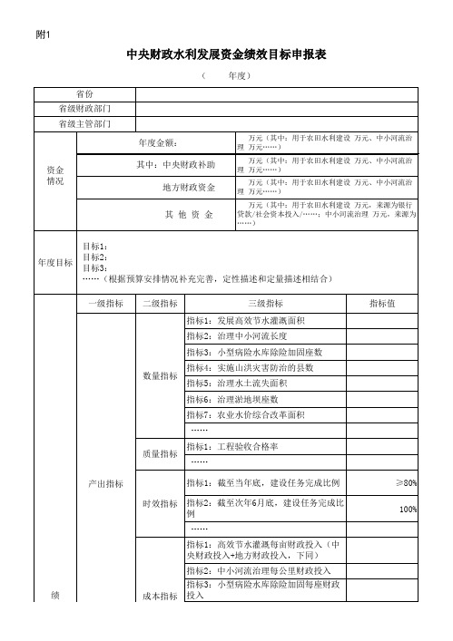 中央财政水利发展资金绩效目标申报表