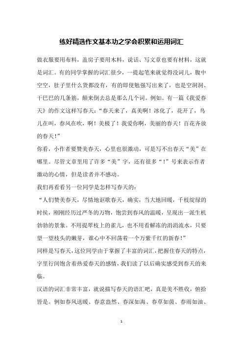 练好精选作文基本功之学会积累和运用词汇