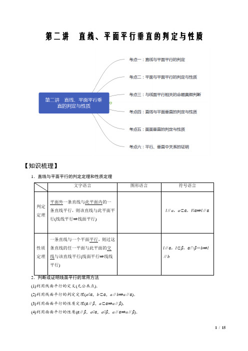 第2讲 直线、平面平行和垂直的判定与性质(知识点串讲)(原卷版)