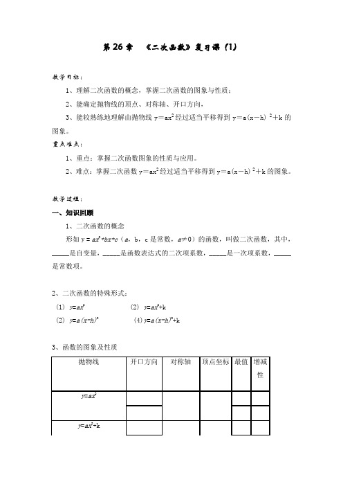 数学北师大版九年级下册第26章  《二次函数》小结与复习(1)doc