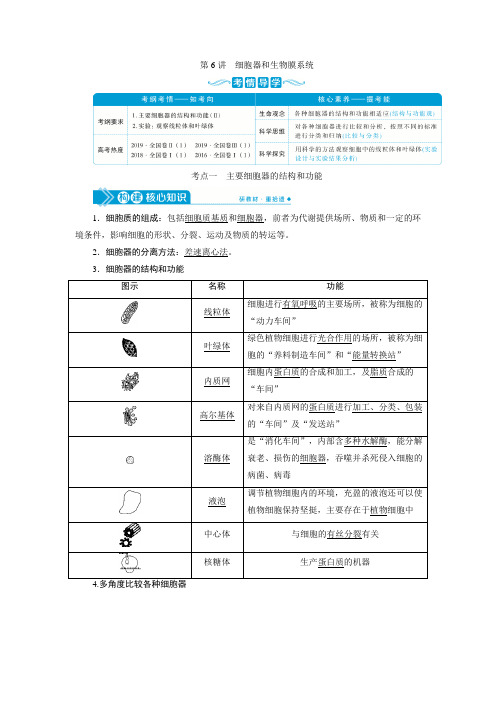 2021版高考生物(人教版)一轮复习学案：第二单元 第6讲 细胞器和生物膜系统 Word版含答案