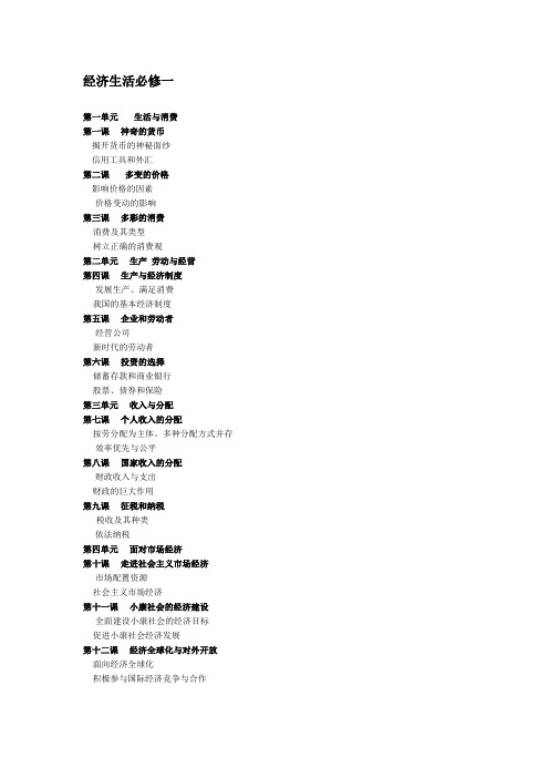 (完整word版)高中政治教材目录--人教版
