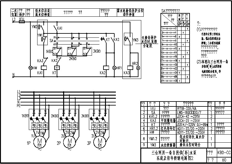 KB0-CC-60三台两用一备自投供(补)水泵系统及信号控制电路图2