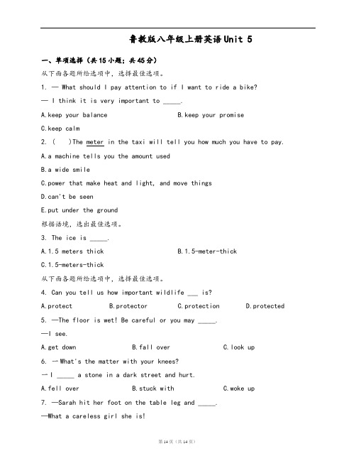 鲁教版八年级上册英语单元检测卷Unit 5(word版,含答案解析)