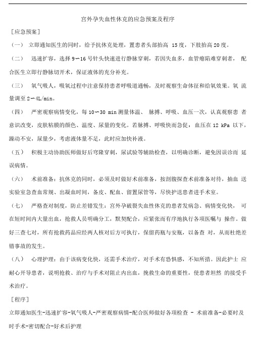 宫外孕失血性休克的应急预案及程序
