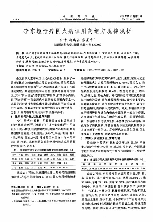 李东垣治疗阴火病证用药组方规律浅析
