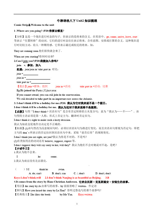 初中英语 牛津译林八下Unit2知识梳理