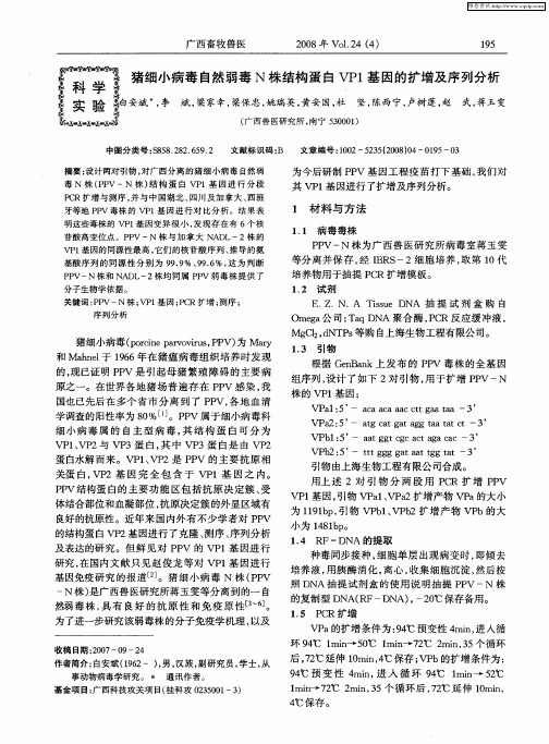 猪细小病毒自然弱毒N株结构蛋白VP1基因的扩增及序列分析