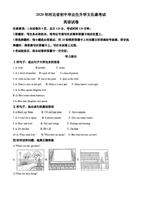 精品解析：河北省2020年中考英语试题(原卷版)