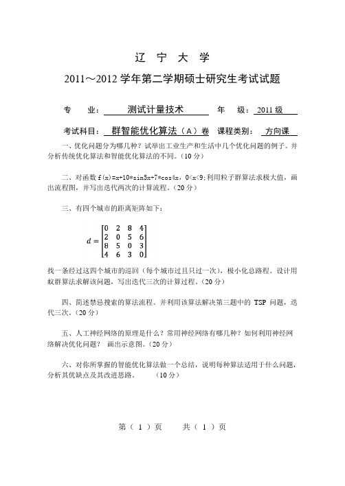 群智能优化算法A卷 (2012B5版)