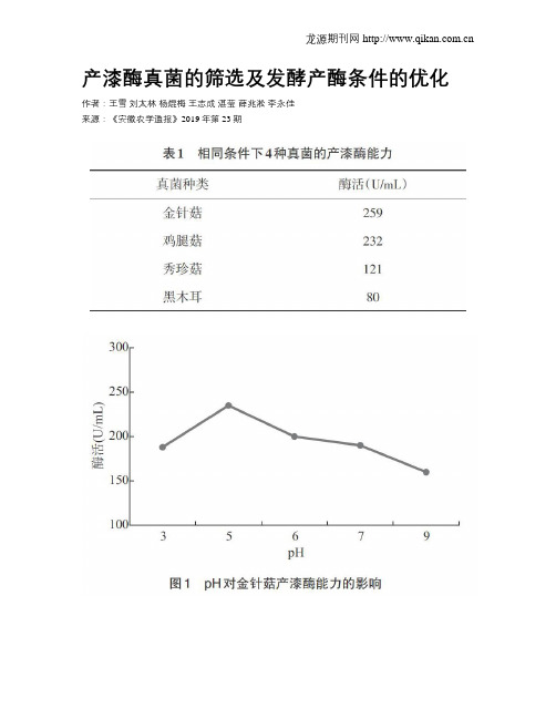 产漆酶真菌的筛选及发酵产酶条件的优化