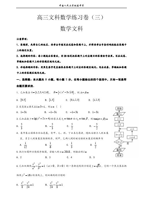 中国人民大学附属中学2018-2019学年高三文科数学练习卷(三)试题