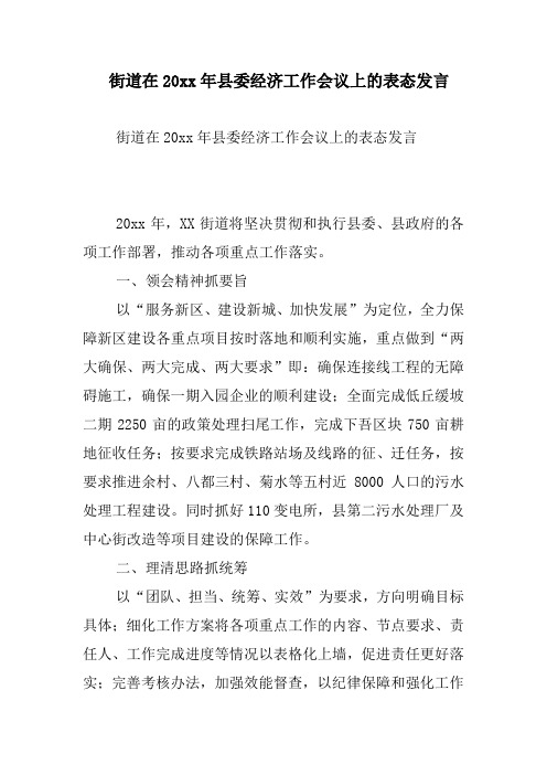 街道在XX年县委经济工作会议上的表态发言