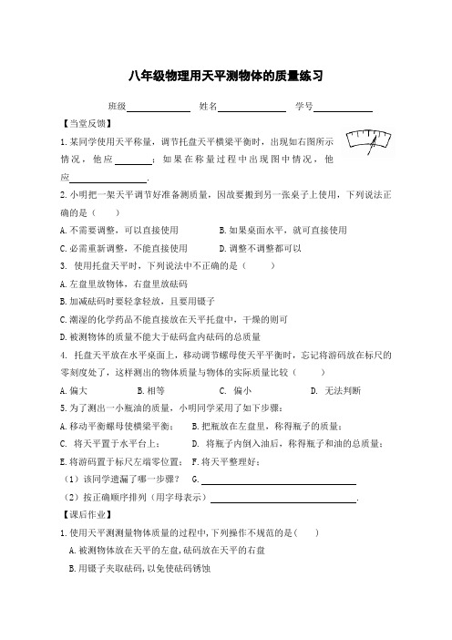 八年级物理用天平测物体的质量练习