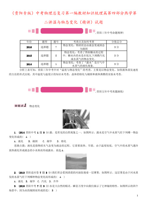 (贵阳专版)中考物理总复习第一编教材知识梳理篇第四部分热学第二讲温与物态变化(精讲)试题