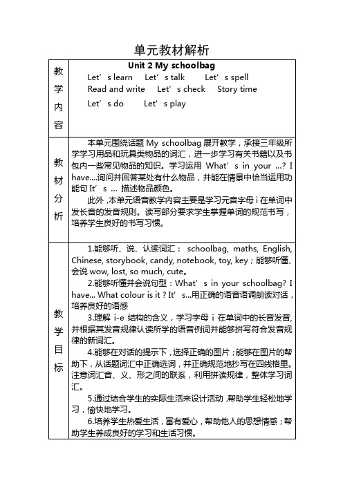 新版pep四上unit2单元教材解析及教案
